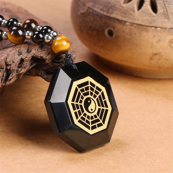 Buddha Stones Bagua Yin Yang Zwarte Obsidiaan Zuiveringskralen Ketting - image 5