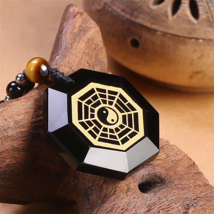 Buddha Stones Bagua Yin Yang Zwarte Obsidiaan Zuiveringskralen Ketting - image 2