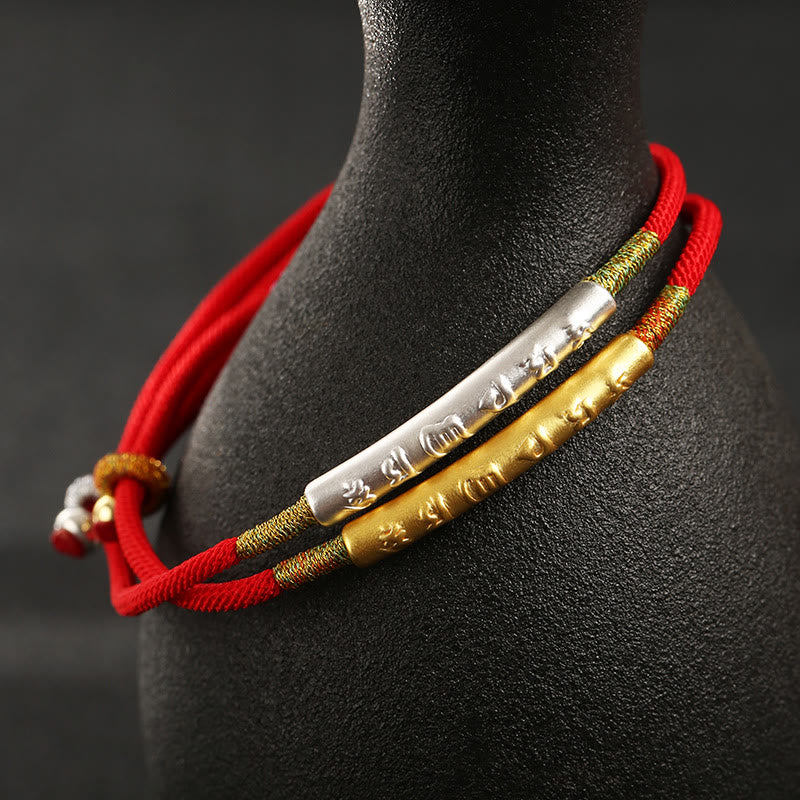 Buddha Stones Tibetaans-boeddhistische handgemaakte Mani Mantra geluksarmband van rood Armband - image 1