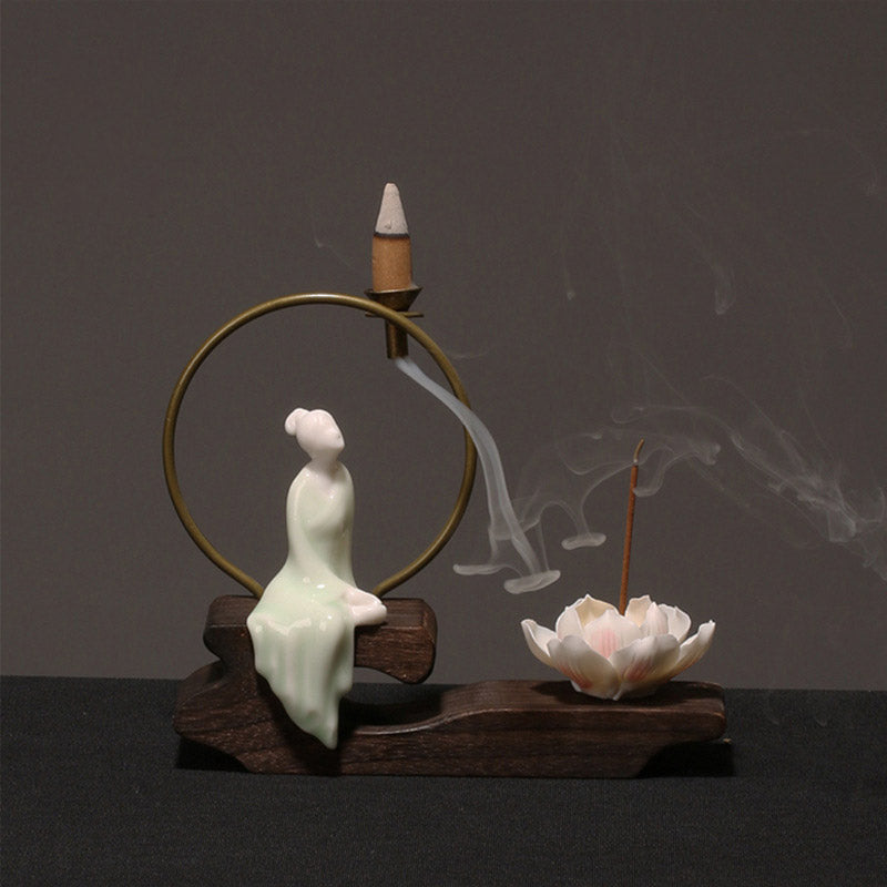 Buddha Stones Keramische lotusvormige wierookbrander voor Wierook meditatie. - Cyan Chess - image 12