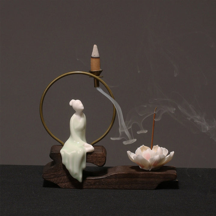 Buddha Stones Keramische lotusvormige wierookbrander voor Wierook meditatie. - Cyan Chess - image 12