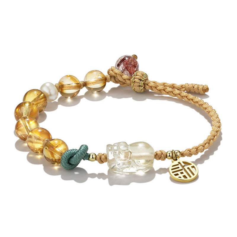 Buddha Stones Citrien PiXiu Fu Karakter Welvaart Gevlochten Armband - image 4