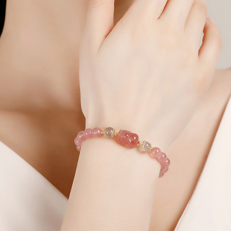 Buddha Stones Aquamarijn, aardbeikwarts, amethist, maansteen, PiXiu helende Armband - image 4