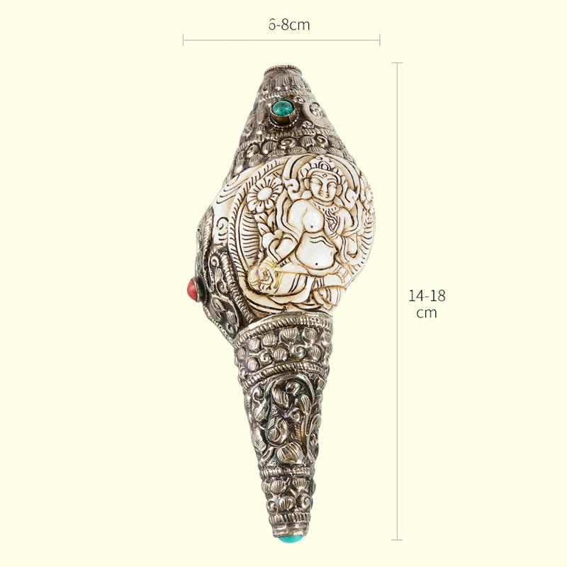Tibetaanse handgemaakte gegraveerde Shankha Boeddha schelp decoratie, symbool voor welvaart en positiviteit. - image 19