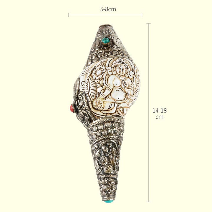 Tibetaanse handgemaakte gegraveerde Shankha Boeddha schelp decoratie, symbool voor welvaart en positiviteit. - image 19