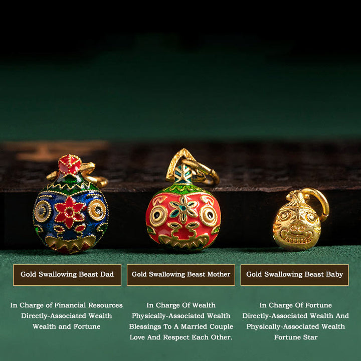 Buddha Stones Vijf Elementen Gouden Verslindend Beest Familie Charm Liuli Glazen Kraal Armband - image 12
