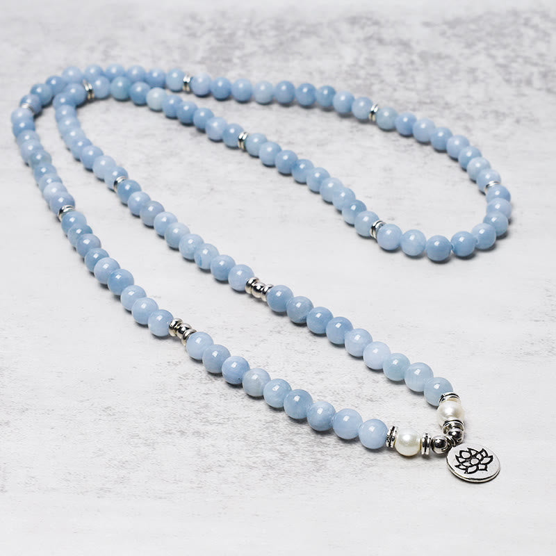 Buddha Stones Mala armband met 108 aquamarijnkralen voor helende Armband - image 1