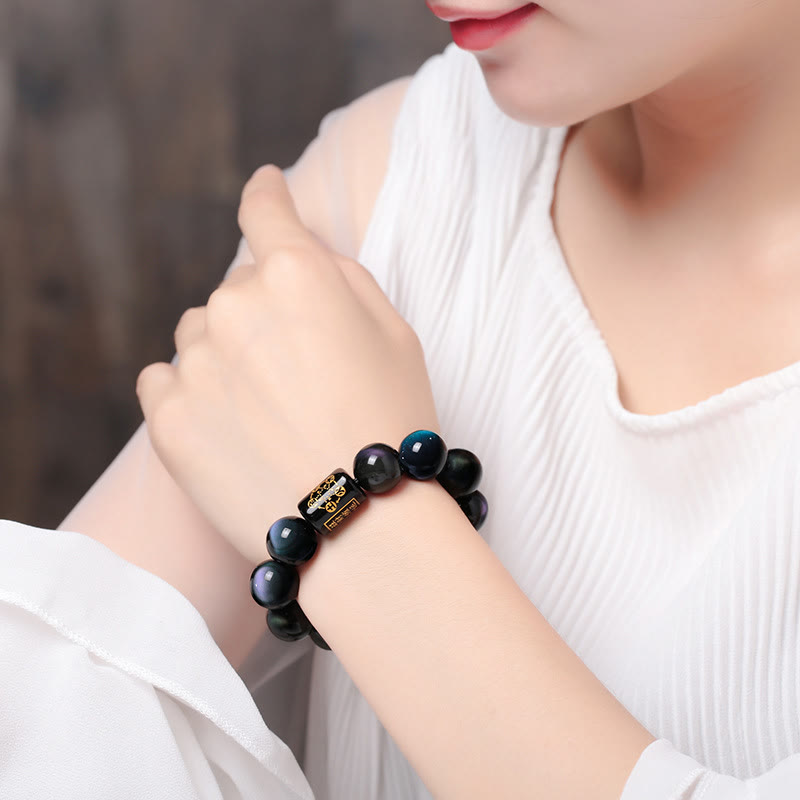 Buddha Stones Armband van natuurlijke regenboogobsidiaan voor positieve transformatie - image 5