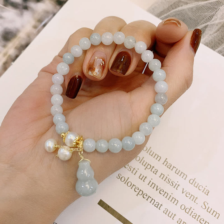 Buddha Stones Armband van natuurlijke jade, parel en kalebas voor voorspoed en geluk. - Jade (Welvaart♥Overvloed) - image 0