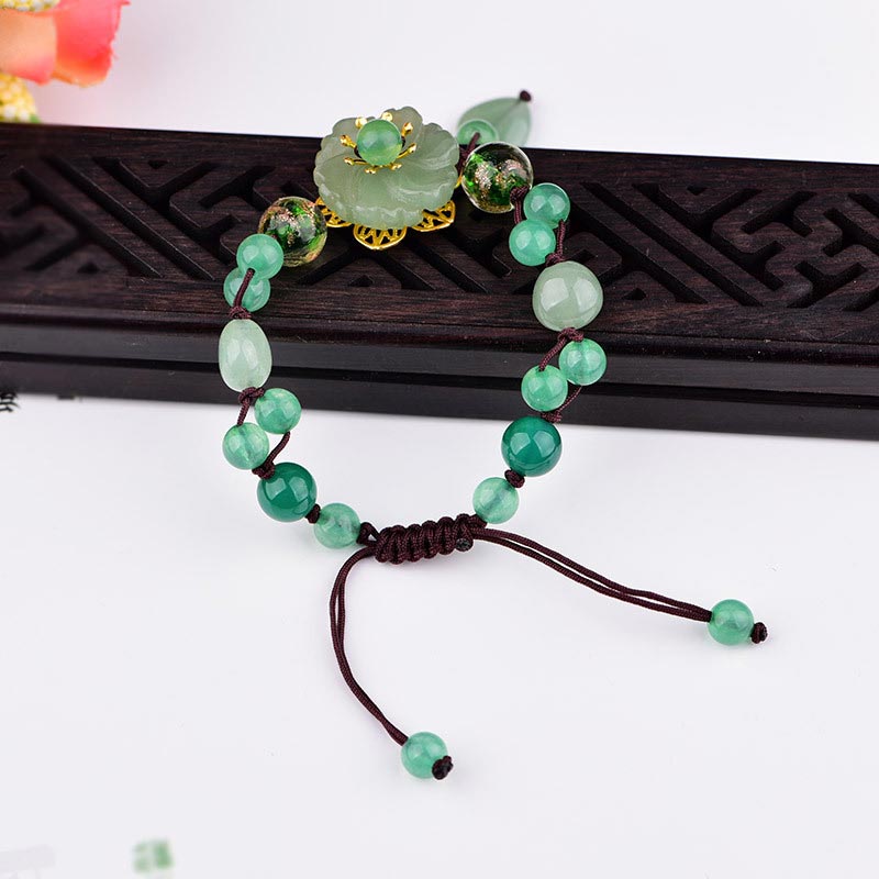 Buddha Stones Natuurlijke groene jade Armband met bungelende bloem - image 9