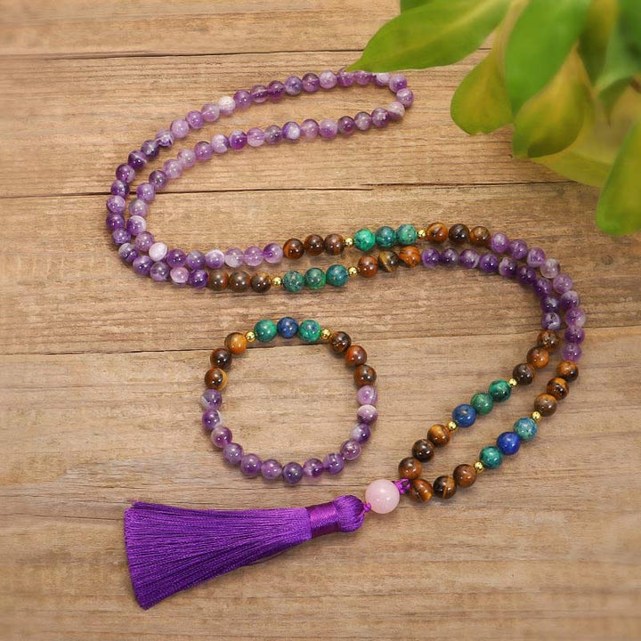 Buddha Stones Tibetaanse amethist zuiverende Armband Mala set - image 2