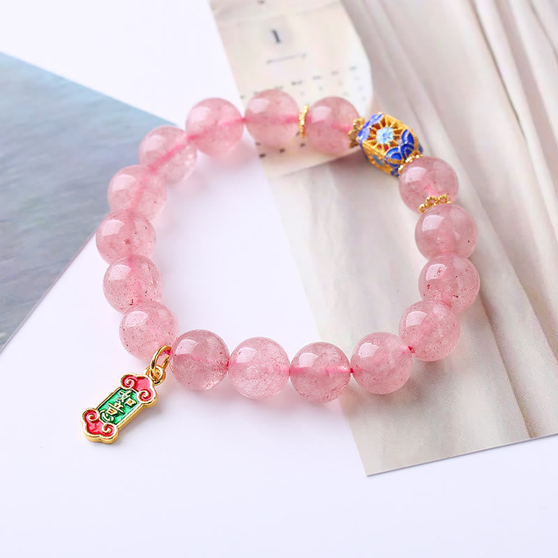 Buddha Stones Aardbeikwarts Armband met positieve Ruyi bedel - image 1