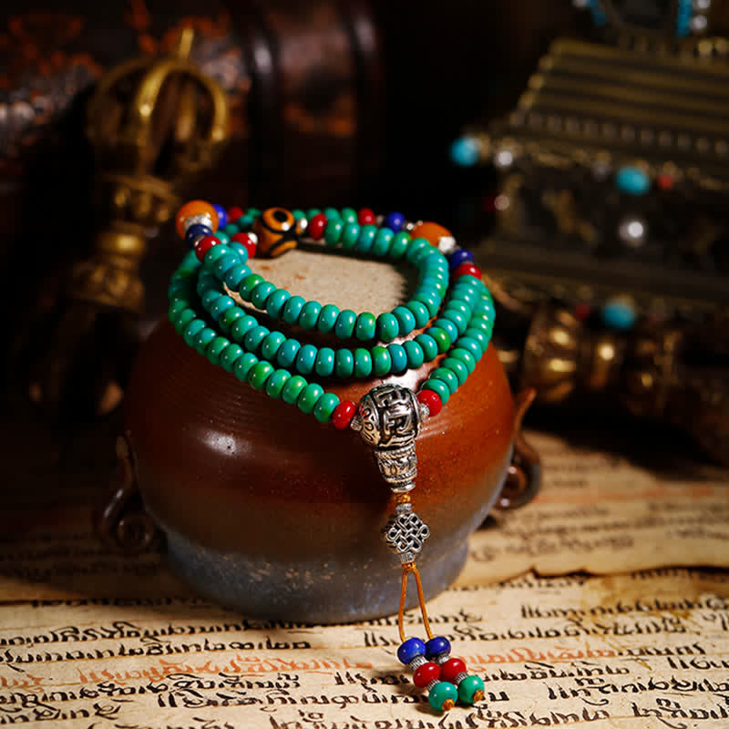 Buddha Stones 108 Mala kralen Tibetaanse turkooizen Dzi kralen Armband - image 4