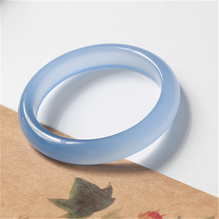 Buddha Stones Bangle-armband met blauwe chalcedoon voor emotioneel evenwicht - 64 mm - image 0