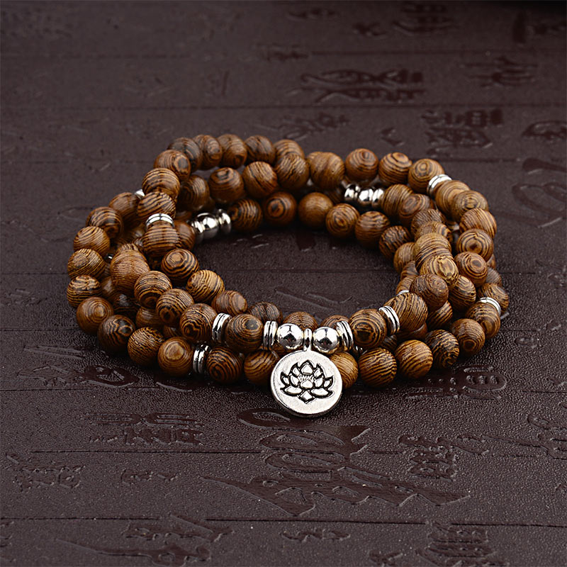 Buddha Stones Tibetaanse houten Armband met lotusbloem en Boeddha- Mala - 1 - image 0