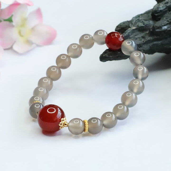 Buddha Stones Armband van natuurlijke grijze chalcedoon en rode agaat - image 7
