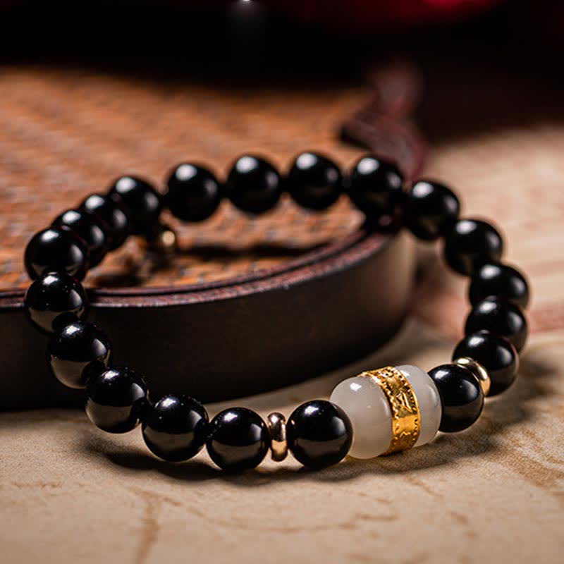 Buddha Stones Zwarte obsidiaan jade Om Mani Padme Hum Kracht magnetische Armband voor koppels - image 1