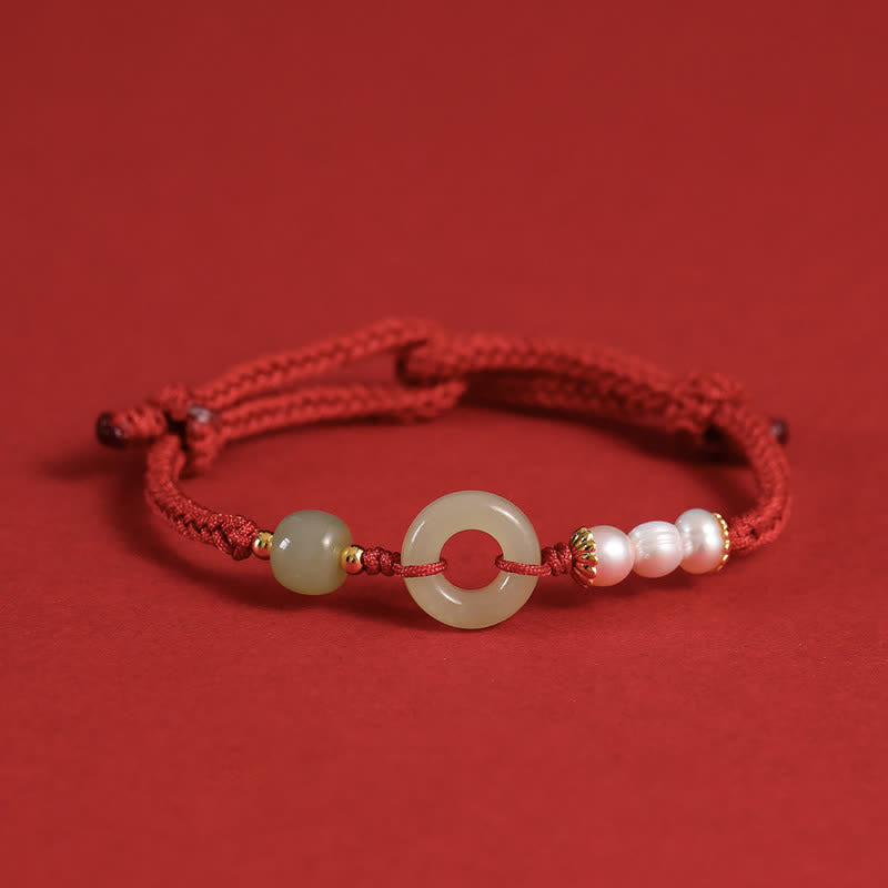 Buddha Stones Natuurlijke Hetian jade parel vredesgesp Armband - Donkerrood - image 11