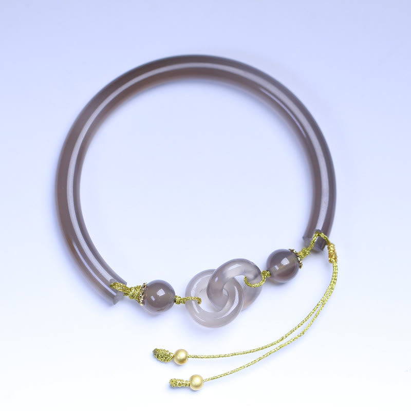 Buddha Stones Natuurlijke grijze agaat Bangle-armband met dubbele vredesgesp - image 4