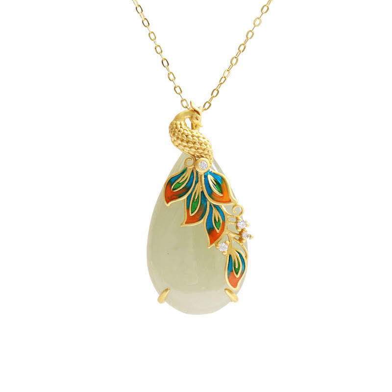 Witte jade pauw beschermingsketting met hanger - image 3