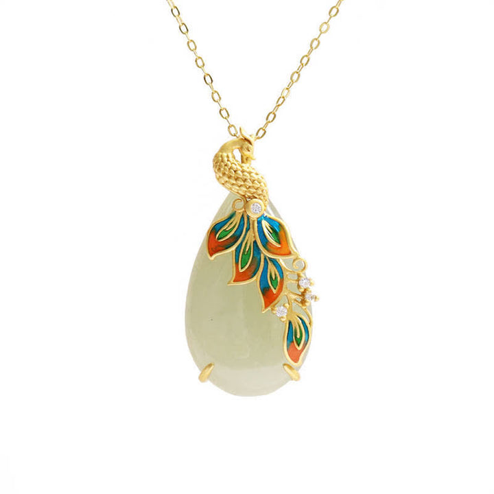 Witte jade pauw beschermingsketting met hanger - image 3