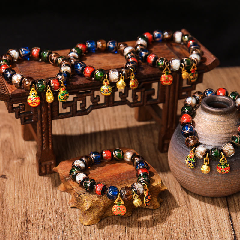 Buddha Stones Vijf Elementen Gouden Verslindend Beest Familie Charm Liuli Glazen Kraal Armband - image 0