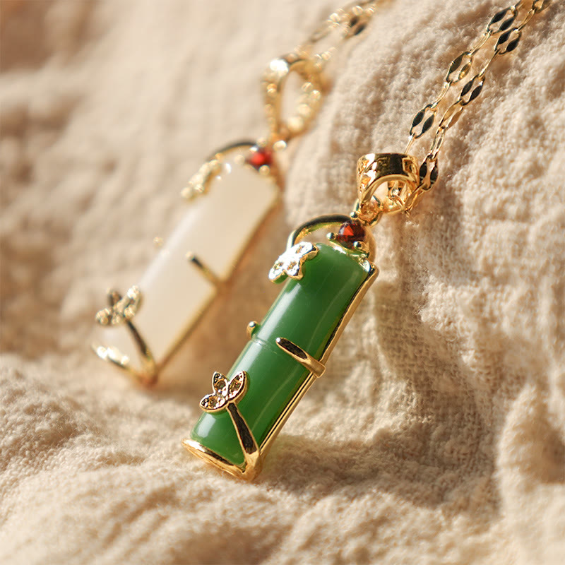Buddha Stones Witte jade, cyaan jade, bamboe geluks- en Ketting - image 1