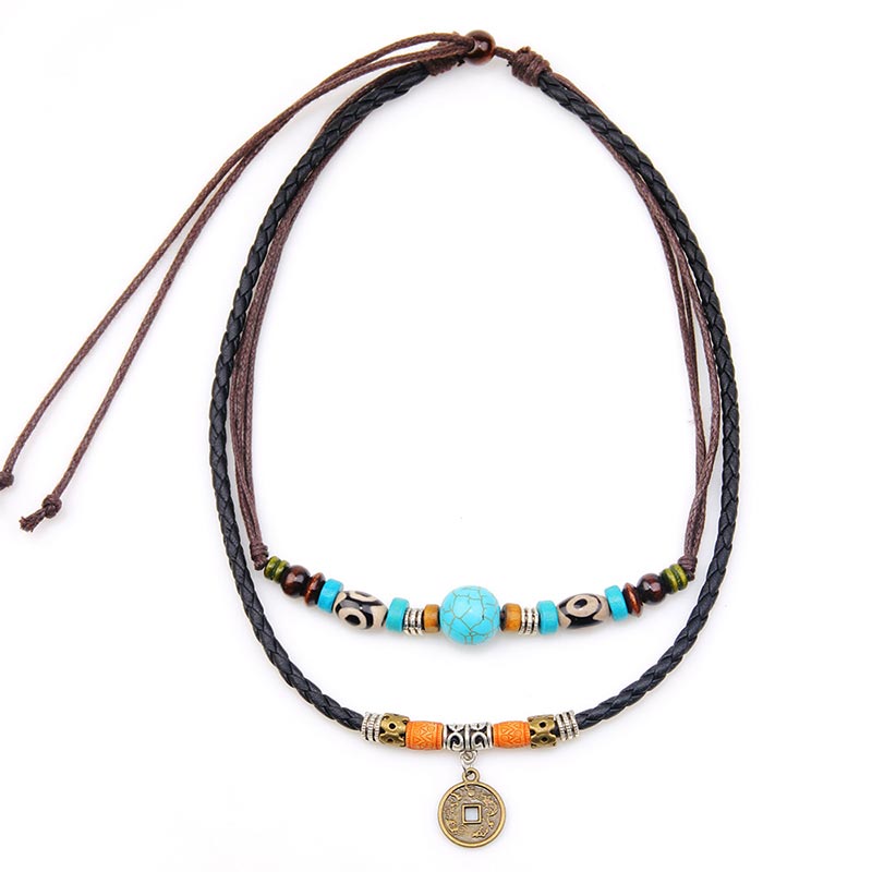 Buddha Stones Turquoise Dzi kralen Ketting - Turkoois - image 0