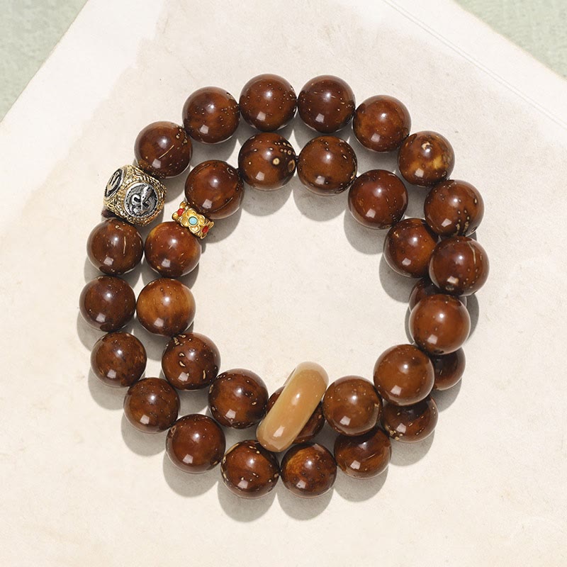 Buddha Stones Tibetaanse Armband met dubbele wikkeling, gemaakt van natuurlijk paars goud, met een rat en bodhizaad als symbool van rijkdom. - Paarsgouden rat (Rijkdom♥Zegen) (Polsomtrek 15 cm) - image 0