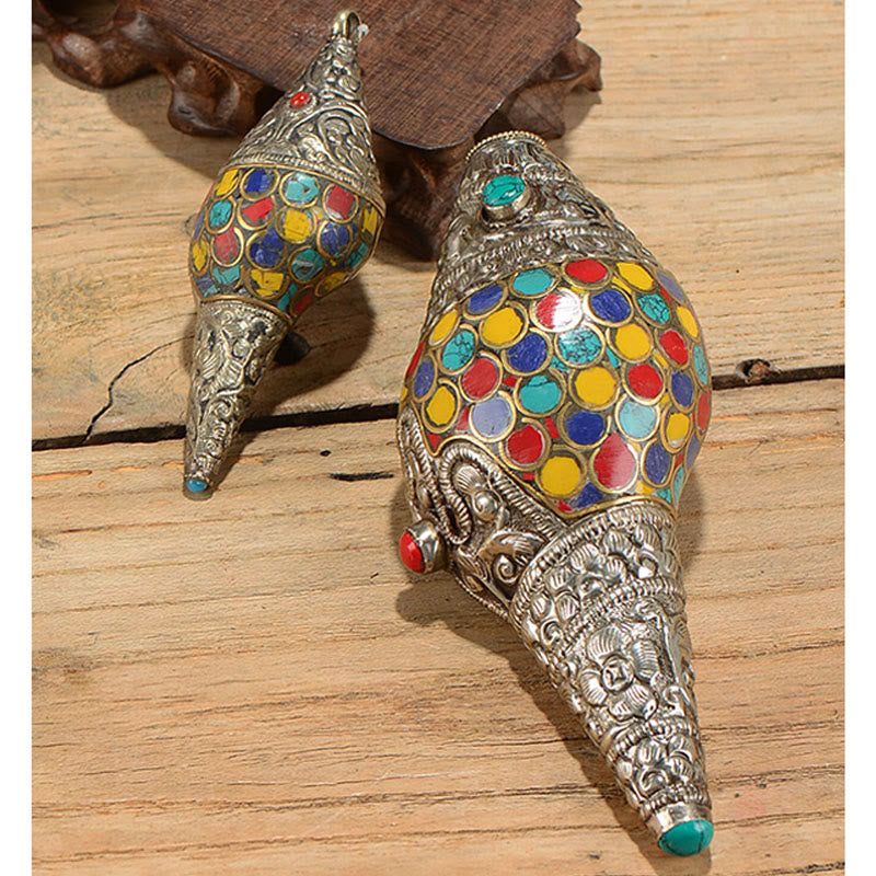 Tibetaanse handgemaakte natuurlijke Shankha kleurrijke schelp, symbool van rijkdom en woondecoratie - image 1