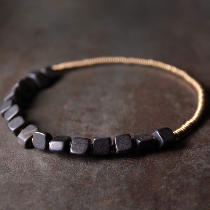 Buddha Stones Tibetaanse Armband van ebbenhout en koper met vredesmotief, dubbele wikkeling - image 1