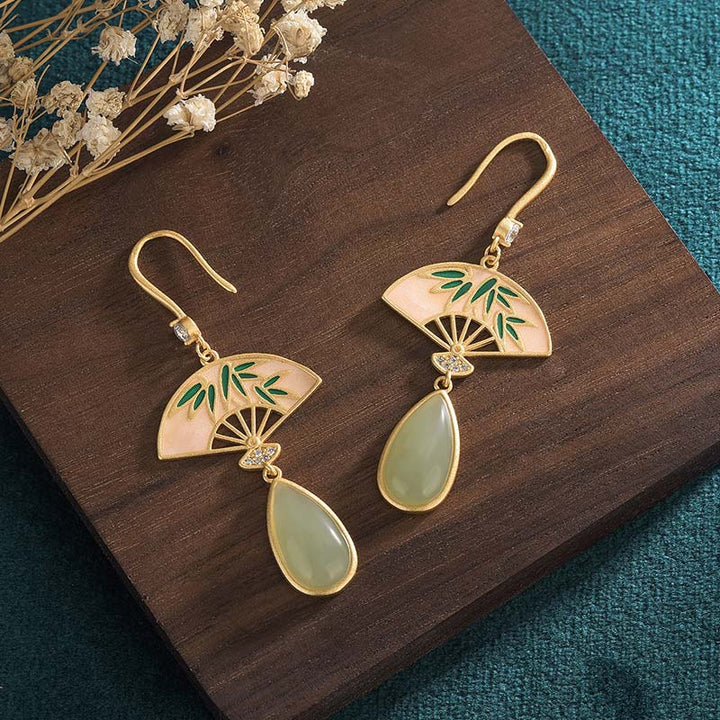 Buddha Stones Natuurlijke groene aventurijn Oorbellen met Waaier geluksdruppelpatroon - image 2