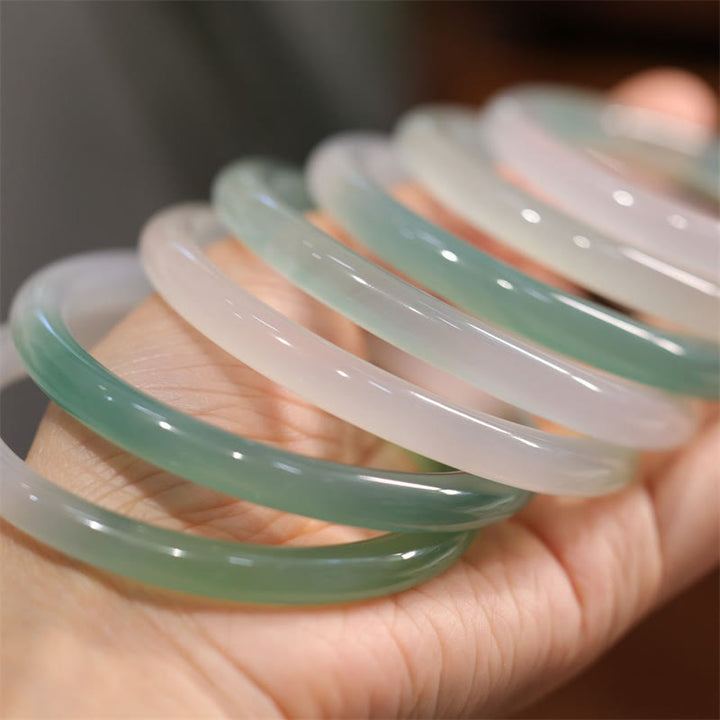 Buddha Stones Natuurlijke witte en groene chalcedoon Bangle positieve Manchetarmband - image 5
