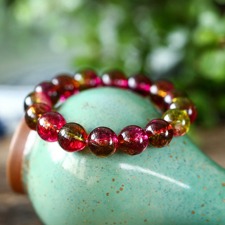 Buddha Stones Armband van natuurlijke toermalijn met symbool voor liefde en wijsheid - 12mm - image 0