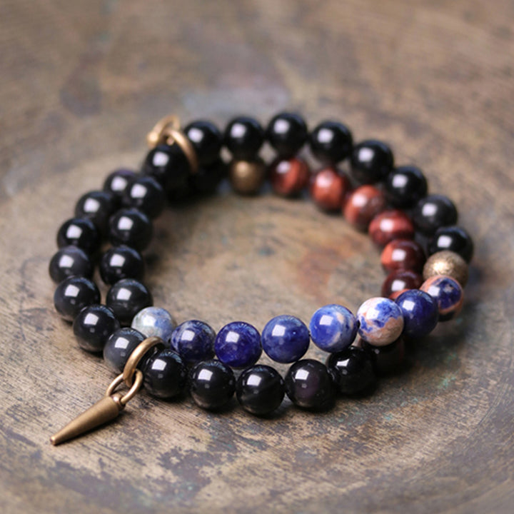 Buddha Stones Armband voor koppels met zwarte obsidiaan, sodaliet en koperen kristallen. - image 2