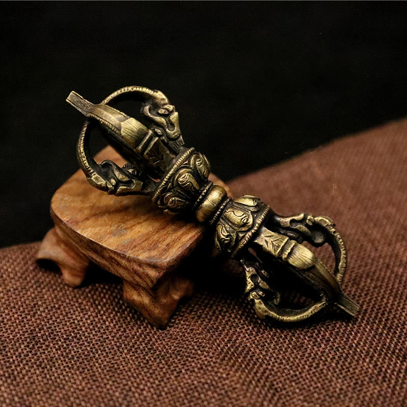 Buddha Stones Handgemaakte Nepalese vijf- en driepuntige Vajra Dorje sterke koperen decoratie - Bronzen Vajra Dorje met vijf tanden - 11 cm - image 1