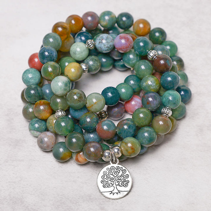 Buddha Stones 108 Mala kralen Indiase agaat lotus OM Boeddha levensboom positieve kalmte Armband - image 7