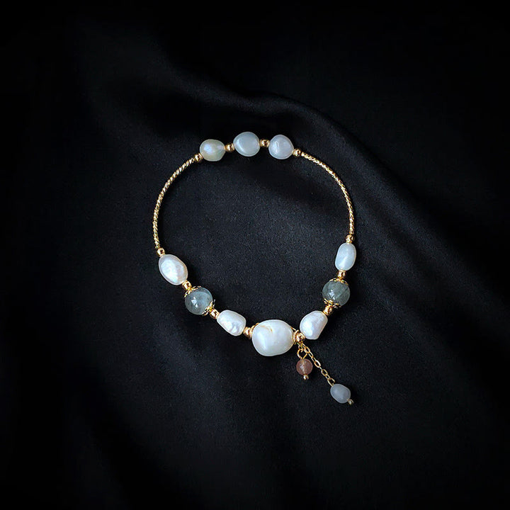 Buddha Stones Armband met parel, maansteen en aardbeikwarts kralen, symbool voor optimisme. - image 3