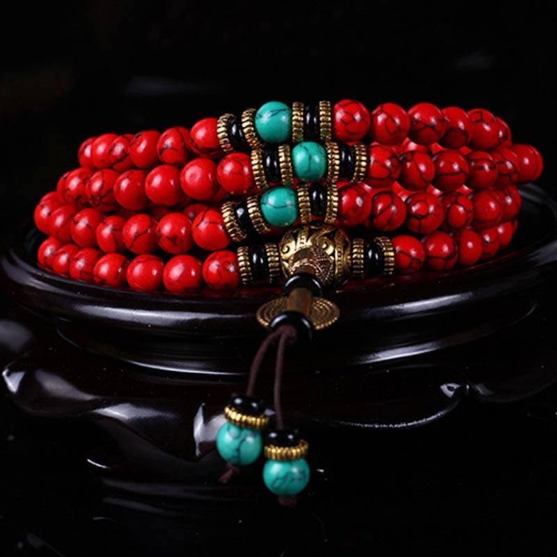 Buddha Stones Tibetaanse Mala geluksketting / Ketting met rode turkoois - image 1