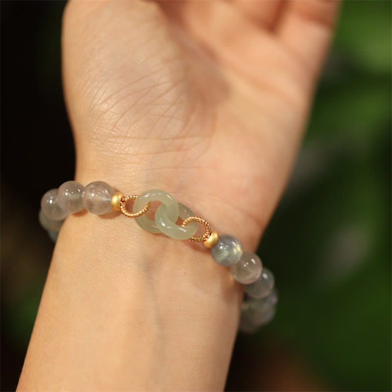 Buddha Stones Natuurlijke maansteen Heitan jade vredesgesp helende Armband - Maansteen & Heitan Jade - image 0