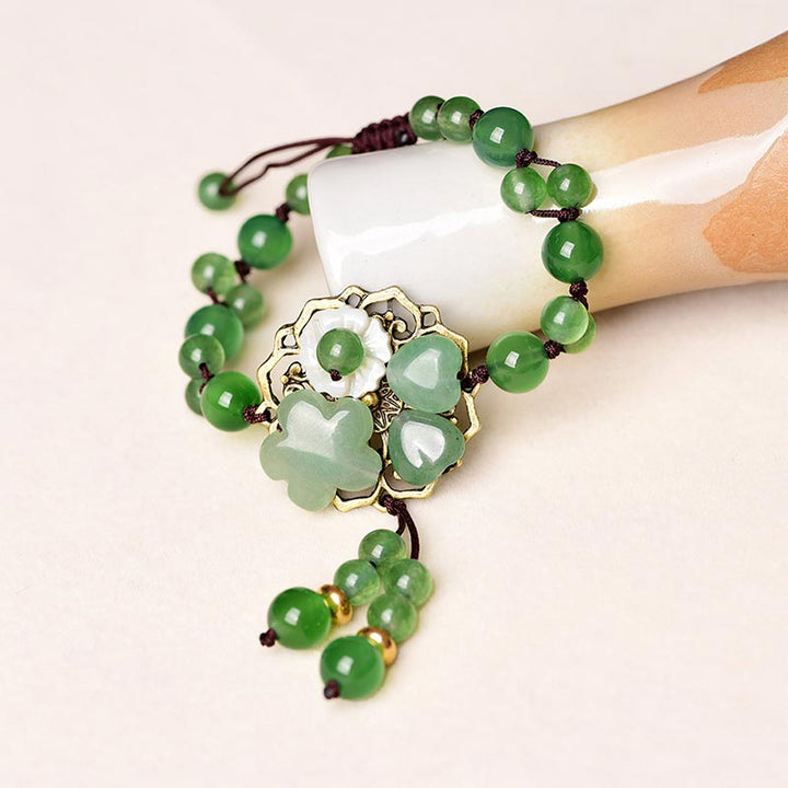 Buddha Stones Natuurlijke groene jade Armband met bungelende bloem - Bloem &amp; Liefde - image 11