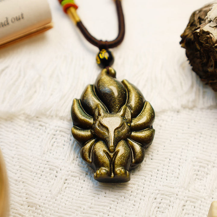 Buddha Stones Natuurlijke regenboogobsidiaan met gouden glans, obsidiaan hanger met Ketting - image 10