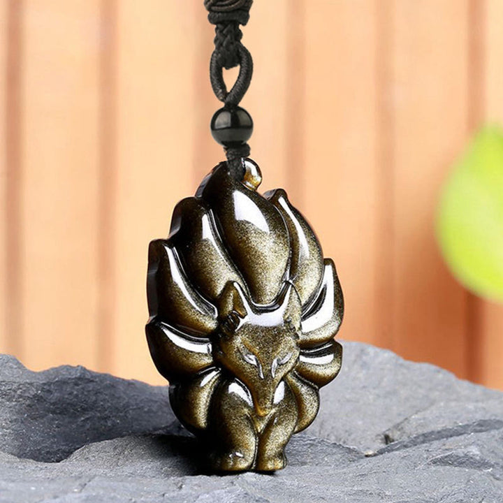 Buddha Stones Natuurlijke fluoriet gouden obsidiaan vossenhanger Ketting - image 10
