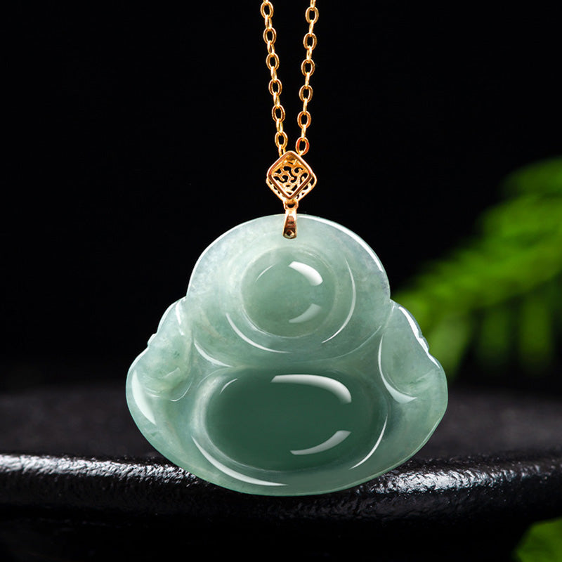 Buddha Stones Laughing Buddha Ketting van natuurlijke jade, symbool voor voorspoed en overvloed. - image 7