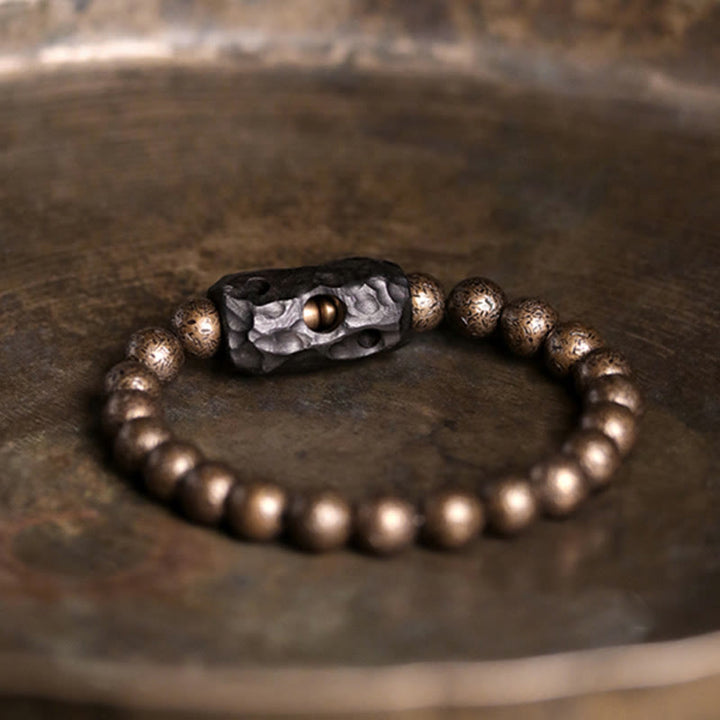 Buddha Stones Tibetaanse Armband van ebbenhout en koper met vredessymbool en kralen. - image 6