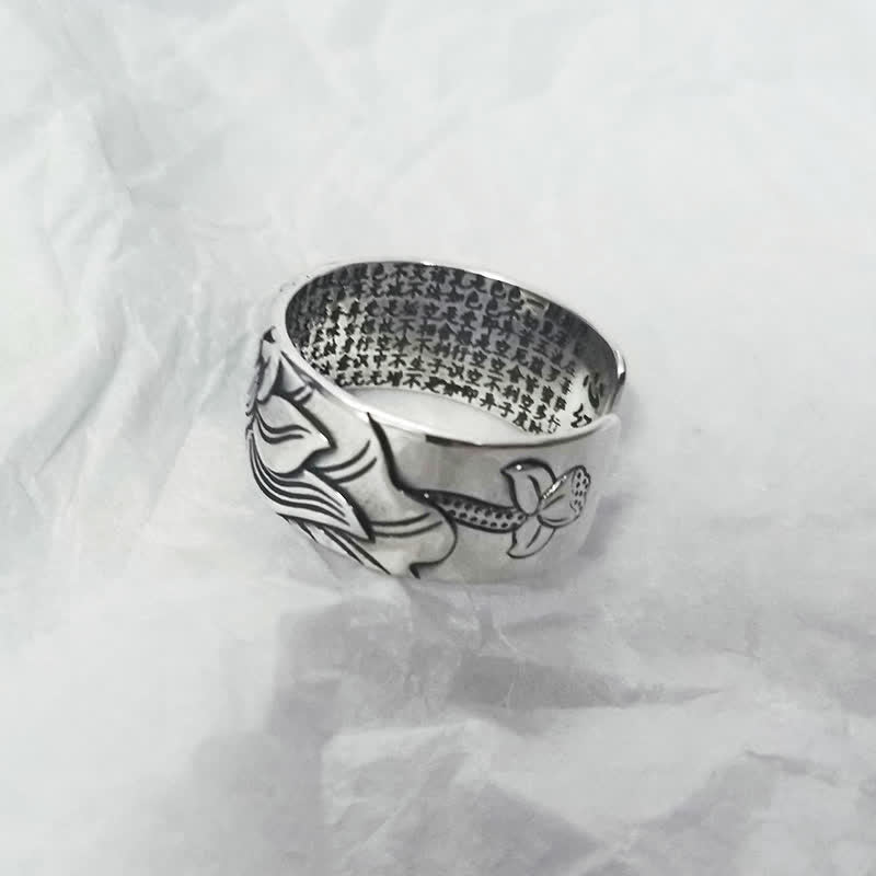 Buddha Stones Ring van 999 sterling zilver met lotussymbool, hart en soetra-bescherming. - image 5