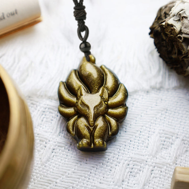 Buddha Stones Natuurlijke fluoriet gouden obsidiaan vossenhanger Ketting - image 9