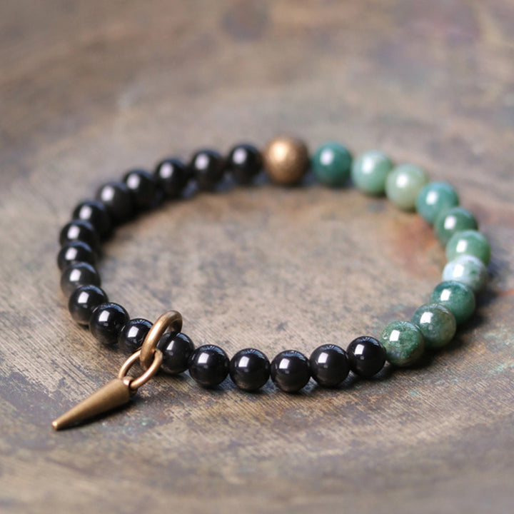 Buddha Stones Armband voor koppels met zwarte obsidiaan, sodaliet en koperen kristallen. - Zwarte obsidiaan en mosagaat - 18 cm - image 10