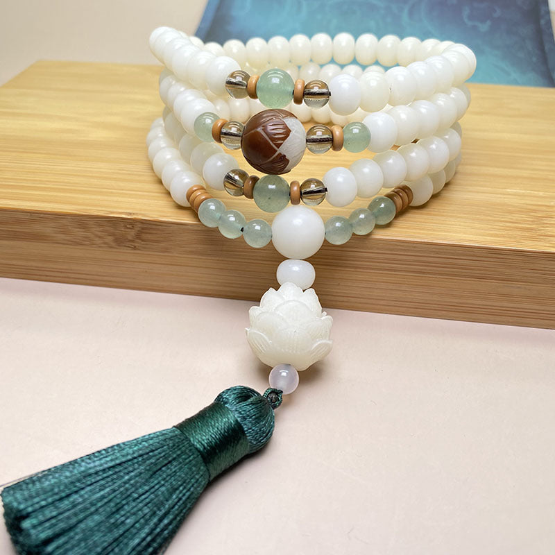 Buddha Stones Witte Bodhizaad Mala met 108 kralen, Armband - 8* 10mm - image 4