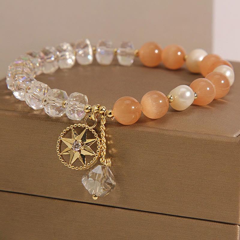 Buddha Stones Oranje kattenoog witte kristallen ster Armband - image 5